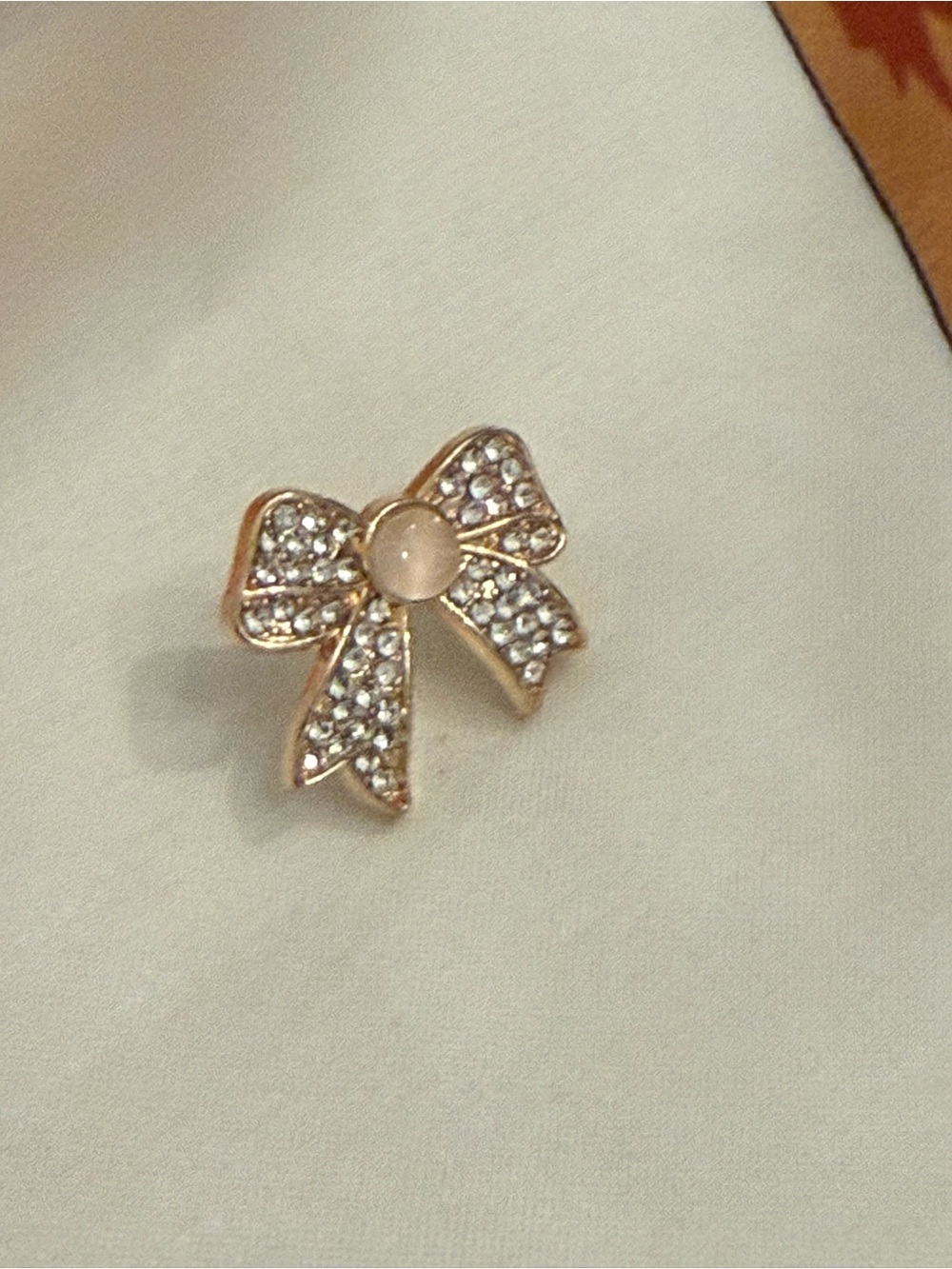 Gold-Tone Crystal Bow Lapel Pin Brooch - Elegant Pink Center